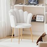 Armchair Tub Chair, Boucle Vanity Chair Shell Accent Chairs with Gold Plating Metal Legs, Leisure Single Sofa Dressing Chairs for Home, Office, Bedroom, Living Room, Dining Room, White