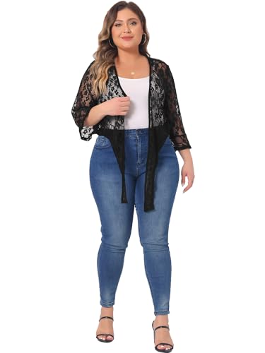Agnes Orinda Plus Size Sheer Shrug Lace Cardigan for Women Crop Bolero Jacket Dress Sweater3