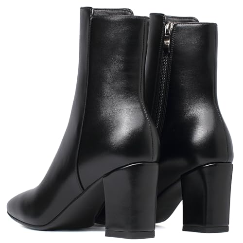 Image of Caradise Womens Chunky Block Heel Booties Zip Up Square Toe Ankle Boots