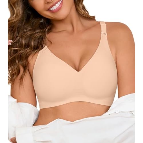 DEANGELMON Seamless Bras for Women No Underwire Comfortable Push Up Bra V Neck Wireless Bralette Full Coverage Wire Free Black+pink+coffee Small