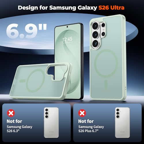 Image of SUPFINE Magnetic for Samsung Galaxy S26 Ultra Case with Screen Protector, (Built-in Magnets) (Military Grade Drop Protection) Slim Translucent Shockproof Phone Case,Light Green