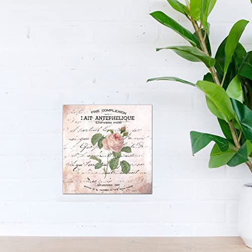 Panneau en bois vintage authentique avec roses françaises décoratives 30cm - 4