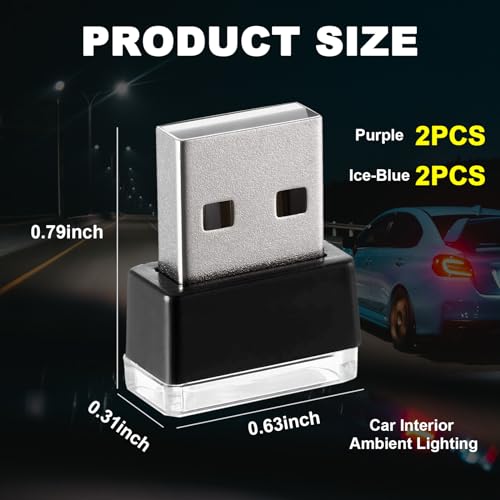 image for Ziciner 4 PCS USB LED Car Interior Atmosphere Lamp, Portable Mini LED 