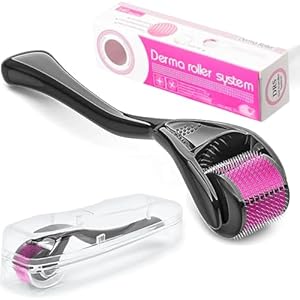 Derma Roller 0.5mm, Microneedle Roller for Face – 540 Micro Needle Roller for Skin Care, Wrinkles, Stretch Marks, Acne Spot, Hair Loss, Beard Roller Hair Growth Kit with Plastic Case for Men Women