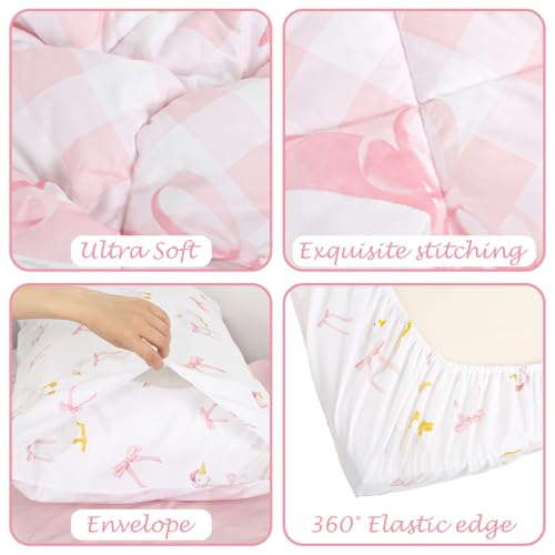 Image of Goose Toddler Bedding Set, 4 Piece Cute Pink Toddler Bed Set for Girls Boys, Soft & Cozy Baby Girl Bedding Including Comforter, Fitted Sheet, Flat Top Sheet and Envelope Pillowcase