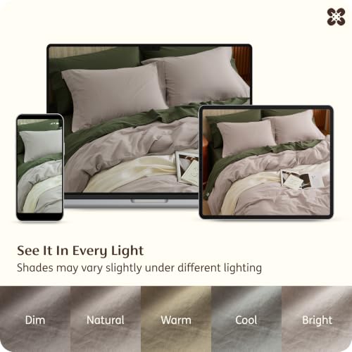 Image of Bedsure PureWoven 100% Washed Cotton Duvet Cover Set, Oversized King, 3-PC
