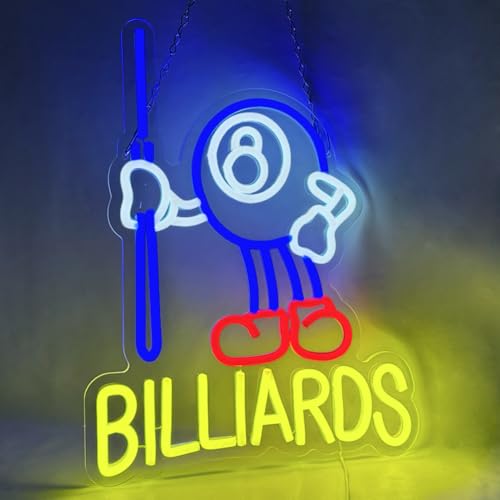 Image of Billiard Neon Sign, Man Cave Neon Sign, Neon Signs for Wall Decor, USB Powered Neon Wall Signs for Billiard Room Game Party Decor Bedroom Man Cave Boys Billiards Lovers Gift