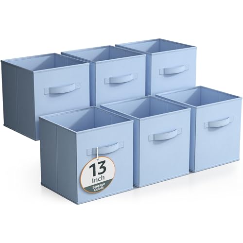 Image of Sorbus Fabric Storage Cubes - 6 Foldable Storage Bins for Organizing Pantry, Cubbies, Toy Box - Clothes Storage & Closet Organizer - 13 Inch Collapsible Cube Baskets for Shelves with Handle