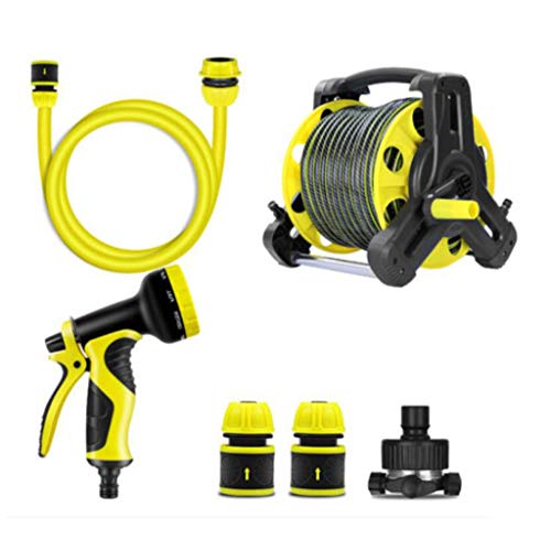 JLDN 10m Garden Hose Reel, Lightweight Portable Wall Mounted with 2m Inlet Pipe 9 Patterns Spray Nozzle, can be used in Home, Garden, Roads, Greenhouse,Yellow