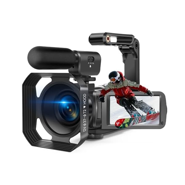 4K Video Camera Camcorder Kit, 56MP 18X Digital Zoom 3.0″ IPS Touch Screen Handheld Digital Camcorder, 270° Rotation IR Night Vision Vlogging Camera for YouTube (Microphones/Handheld Stand/Hood)