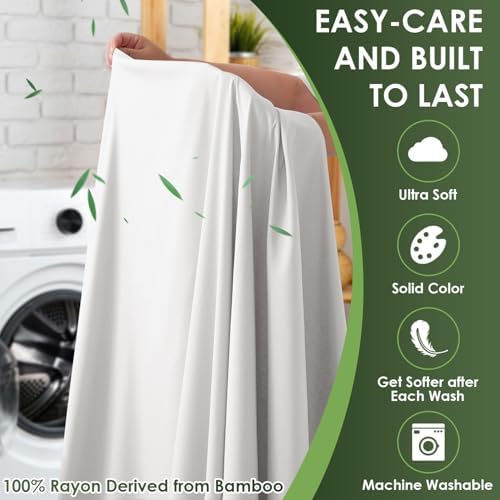 Bamboo Sheets Queen Sheets Set,100% Organic Viscose Derived from Bamboo Bed Sheet Set,Luxuriously Soft & Cooling,4 Pcs Bedding Set with Deep Pockets, Wrinkle Free,Double Stitched Seams( Sky Blue ) - Thumbnail 5