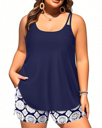 Image of Tempt Me Plus Size Tankini Swimsuits - Women Two Piece Tankini Top with Shorts Flowy Swimsuit 2025 Bathing Suits