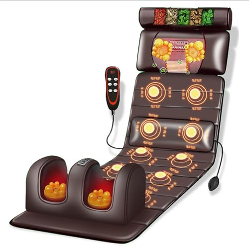 Tappetino massaggiante per tutto il corpo con funzione di calore e 10 motori a vibrazione, airbag lombare regolabile, tappetino per agopressione, cuscino massaggiante rimovibile per il collo e la