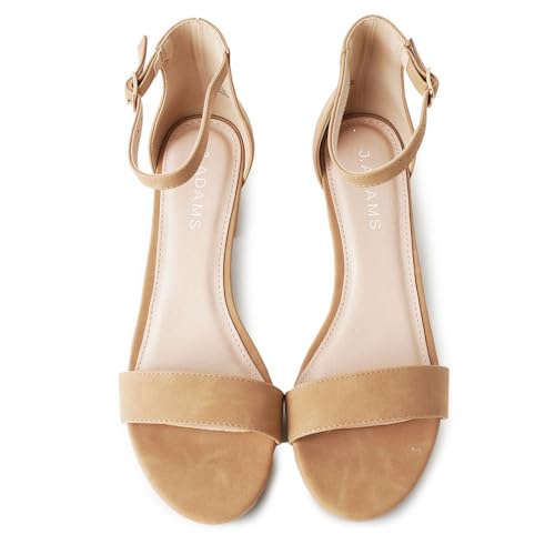 Image of J. Adams Daisy Heeled Sandals - Ankle Strap Low Block, Open Toe Dress Pumps, Chunky Heels - Dressy Shoes for Women - Bridal, Wedding, Summer Sandals