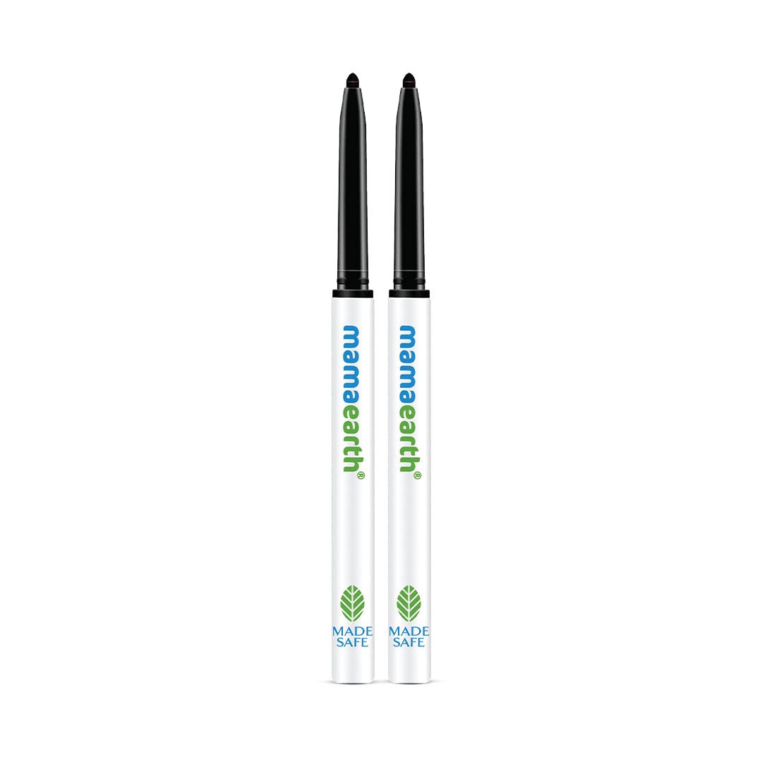 Mamaearth Charcoal Black Long Stay Natural Kajal Pencil With Vitamin C & Chamomile For 11-Hour Smudge-Free Stay – 0.35 Gm (Pack Of 2)