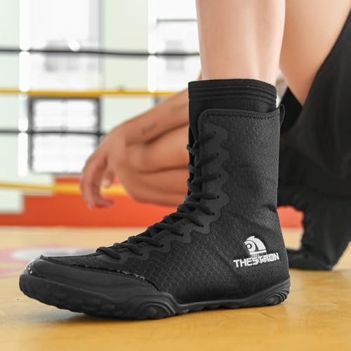 Image of THESTRON Men's Professional Boxing Wrestling Shoes Breathable Fighting Training Boots Male Combat Shoes Man High Top Fitness Sports Sneakers