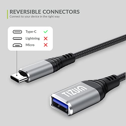 Image of Tizum USB Type C to 3.0 USB OTG Adapter /Cable /Connector, Fast Charging Data Transfer @5GBPS - MacBook Air /Pro, 11 /12.9 iPad Pro, 10.9 iPad Air 4, Galaxy S20, S20+, All Type-C Devices, 22 cm