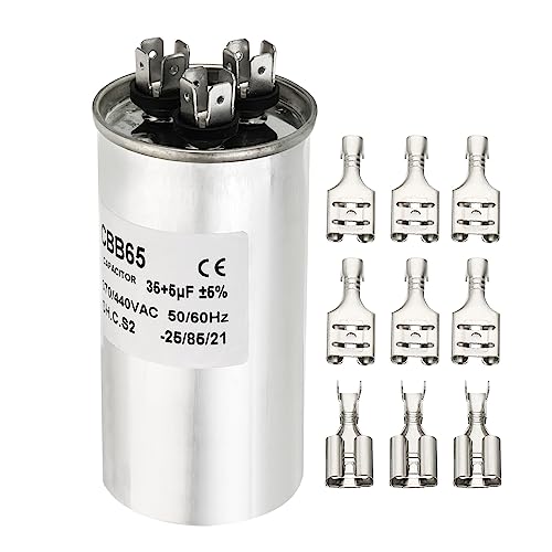 PATIKIL 35+5uf 35/5MDF 370/440VAC Fan Start Capacitor, CBB65 Circular Dual Run Capacitor for Air Conditioner Cool Heat Pump Condenser Straight with Wire Connecting Terminal