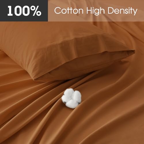HYPREST 100% Cotton Sheets for Queen Size Bed Deep Pockets Fit 18"- 24" in Deep Mattress, Burnt Orange Hotel Luxury Soft Wrinkle Free Cooling Sheets for Queen Size Bed