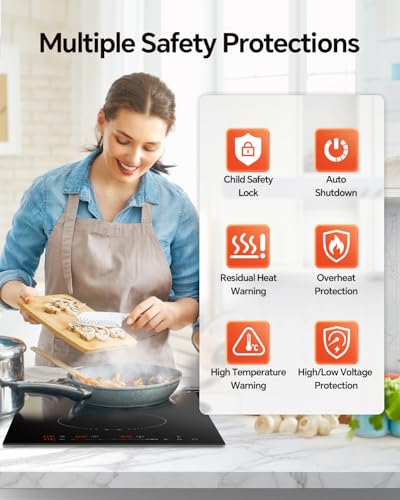 Image of Ranein GEN II 12 Inch 2 Burner Electric Cooktop, Max 3000W 240V Ceramic Panel Built-in Electric Stove Top, with Child Safety Lock, Timer, Over-Temperature Protection