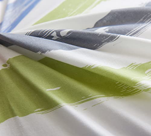 Dauaoto Queen Size 90"X90" Duvet Cover Set, Print Cotton Teens Kids Bedding, Green Blue Striped #TOP6