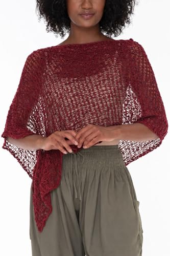 Image of SHU-SHI Summer Ponchos For Women Lightweight Sheer Popcorn Knit Sweater Cape Pullover