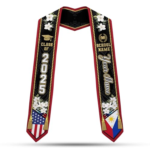 MonkeyVan Philippine Graduation Stole Philippines Graduation Flag Stole Sash Philippine American Flag Graduation Sash Plp7