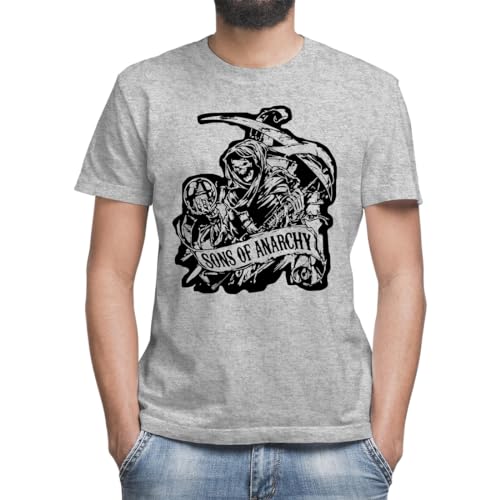 Photo de Moonai Anarchy Sons American Drama Series Black White Drawing T-Shirt Classique Homme Col Rond Manches Courtes T-Shirt Gris Classique Homme Col Rond Manches Courtes Small