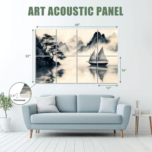 8 paneles acústicos decorativos de arte con diseño de paisaje chino, 48"x32" miniatura 2
