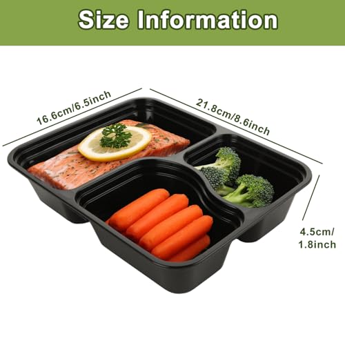 YOUNTHYE 50PCS Disposable Meal Prep Containers 3 Compartment Food Prep Containers with Lids 30oz Plastic Bento Box Lunch Containers Stackable Meal Prep Containers Bulk for Microwave, Freezer Safe - Image 3