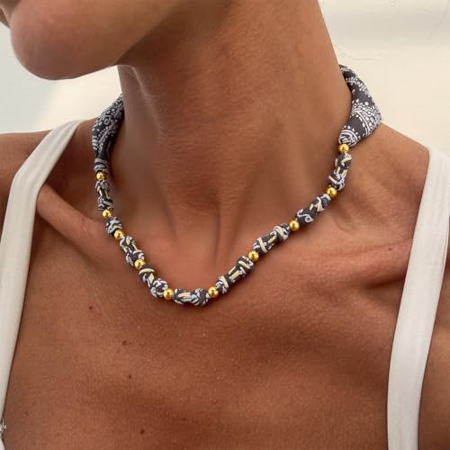 Dcfywl731 Scarf Necklace with Charm Bandana Choker Necklaces for Women Silk Tie Necklaces Woman Jewelry Colorful Scarfs for Women3