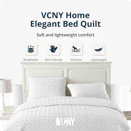 VCNY Home 3-Piece Full/Queen Bedding Set | Bedspread Coverlet & Pillow Shams | Ultra-Soft & Breathable | Wrinkle Resistant | Lightweight for Year Round Comfort | Textured Basketweave, Nina White by VCNY Home - Image 2