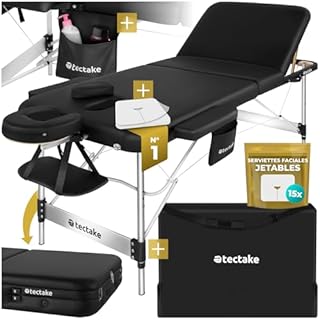 tectake® Table de Massage Pliante Professionnelle 3 Zones Aluminium Cosmetique Lit de Massage Table Esthetique Tatouage Portable avec Appuie-tête Amovible Repose Bras, Housse de Transport Incluse