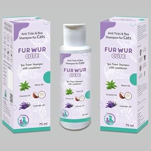 FURWUR Cute Anti Ticks and Flea Shampoo for Cats 75ml, with Lavender Oil, Coconut Oil & neem Oil