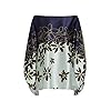 FHNUVB Women's Summer Casual 2 Piece Outfits Off Shoulder Printed Elegant Long Sleeve Going Out Loose Wide Leg Pants Set