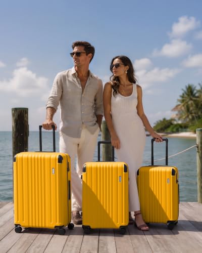 Image of Coolife Luggage Set, Light and Durable Hardshell, 3-Piece, Yellow