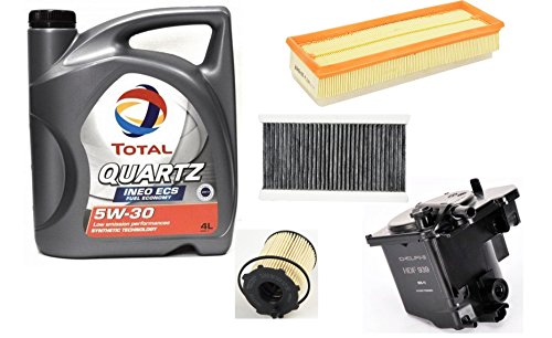 PACK KIT SERVICIO +ECONOMICO PEUGEOT FILTROS ORIGINALES para MOTORES 1.6HDI (aire, aceite, habitáculo, combustible) + TOTAL QUARTZ INEO ECS 5W30 5 lts
