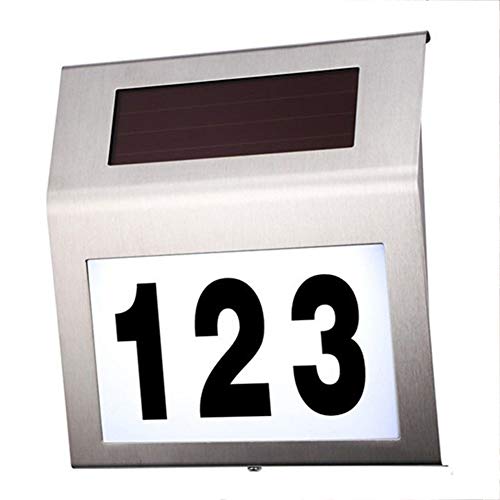 LMTYJZRY Solar Número de Casa, Solar LED Luz de La Puerta Número Acero Inoxidable LED al Aire Libre Impermeable Número de Casa con Luz Solar LED Detección Automática Número de Casa Iluminado Solar