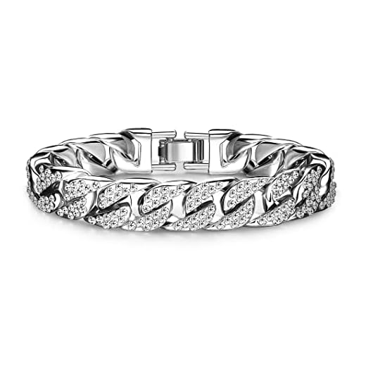 KALVICA Bracelet Homme Gourmette Cubain Chaîne Bracelet Argent/Or pour Homme Garçon Cadeau pour Noël Anniversaire Saint-Valentin Largeur 14MM Longueur 22/23CM