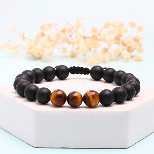 𝐓𝐨 𝐌𝐲 𝐁𝐫𝐨𝐭𝐡𝐞𝐫 𝐁𝐞𝐚𝐝 𝐁𝐫𝐚𝐜𝐞𝐥𝐞𝐭 For Men, Birthday Father's Day Thanksgiving Day Christmas 𝐆𝐢𝐟𝐭𝐬 𝐟𝐨𝐫 𝐁𝐫𝐨𝐭𝐡𝐞𝐫 𝐟𝐫𝐨𝐦 𝐒𝐢𝐬𝐭𝐞𝐫, Adjustable 8Mm Mens Tiger Eye Black Matte Agate Bead Bracelets For Him #TOP4