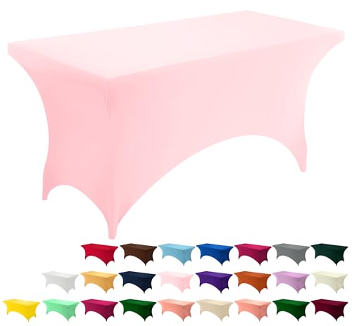 Utopia Kitchen Spandex Tablecloth 1 Pack [6FT, Pink] 200 GSM Tight, Fitted, Washable and Wrinkle Resistant Stretch Rectangular Patio Table Cover for Event, Wedding & Banquet [72Lx30Wx30H Inch]