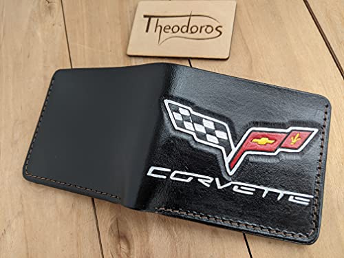 Men's 3D Genuine Leather Wallet, Hand-Carved, Hand-Painted, Leather Carving, Custom wallet, Personalized wallet, Sports Car, Vette, Corvette Design2