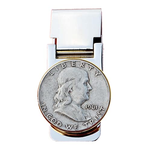 US 1961 Franklin Half Dollar 90% Silver Coin Hinged Money Clip NEW