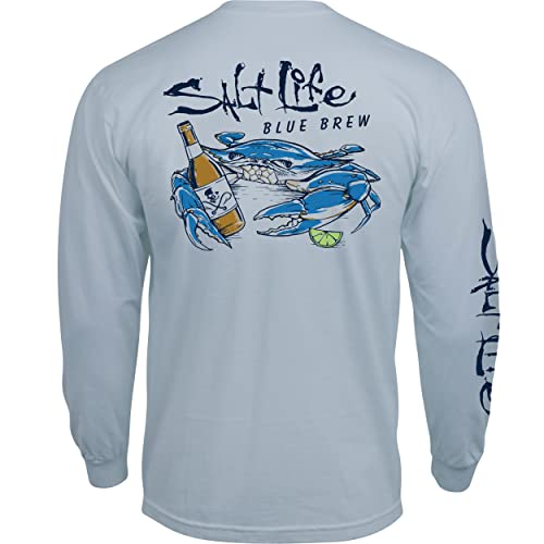 Salt Life Blue Brew Crab Long Sleeve Classic Fit Shirt, Blue Stone, Medium
