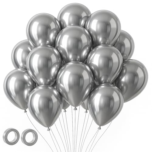 Image of Voircoloria 105pcs Metallic Silver Balloons 12inch Party Latex Balloons for Birthday Graduation Baby Shower Wedding Anniversary New Year Party Decorations