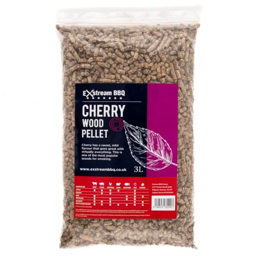 Exstream BBQ 3 Litre (Approx 2kg) CHERRY Hardwood Pellets Up To 45 Sessions For Use With Barbecues Smokers & Ninja Outdoor Appliances - Resealable Bags