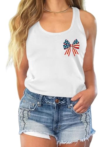 Image of Ithalt Womens American Flag Shirts 4th of July Outfits USA T-Shirt Patriotic Tank Shirt Fourth of July Sleeveless Tops