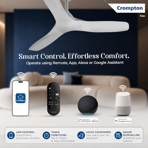 Image of Crompton Silent Pro Fluido Wave 1200mm iOT BLDC Ceiling Fan | Luxury Design | Wi-Fi, Bluetooth & Remote | Alexa & Ok Google | Fine Speed Tuning | Low Noise | 4 Year Brand Warranty | Fog Grey