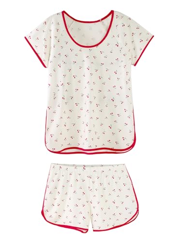 Image of Hilinker Women Striped Pajama Set Short Sleeve Top with Shorts Sleepwear Pjs 2 Piece Lounge Sets