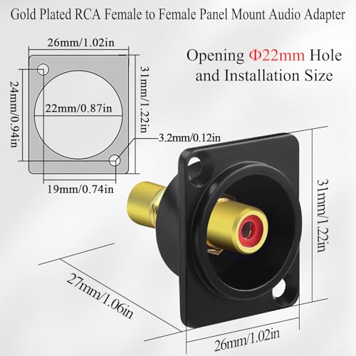 Conector RCA hembra a hembra para montaje en panel miniatura 6